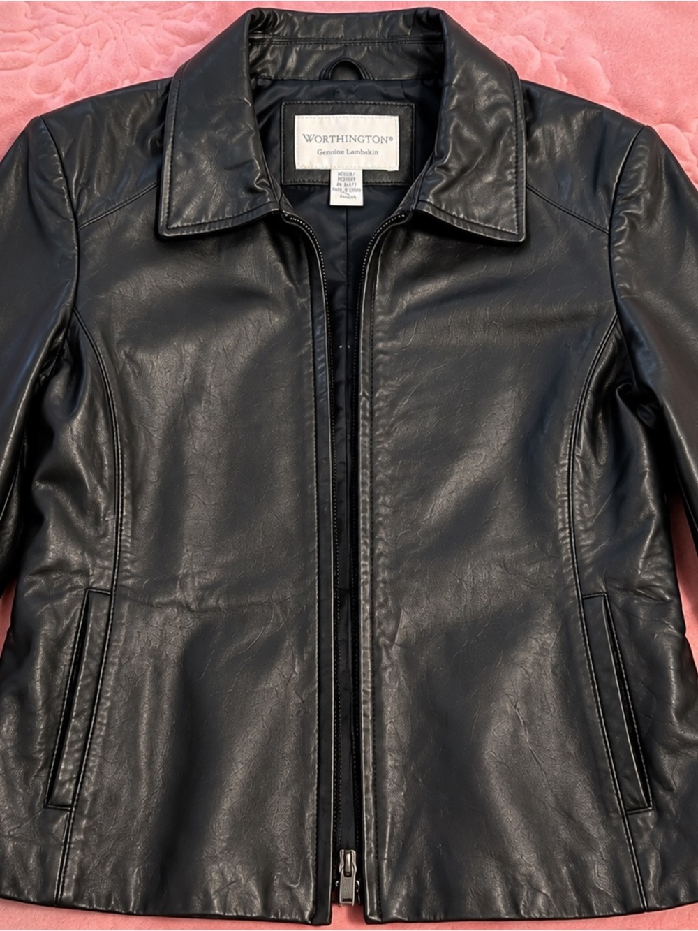 Worthington Women’s Genuine Lambskin Leather Jacket – Black – Size M